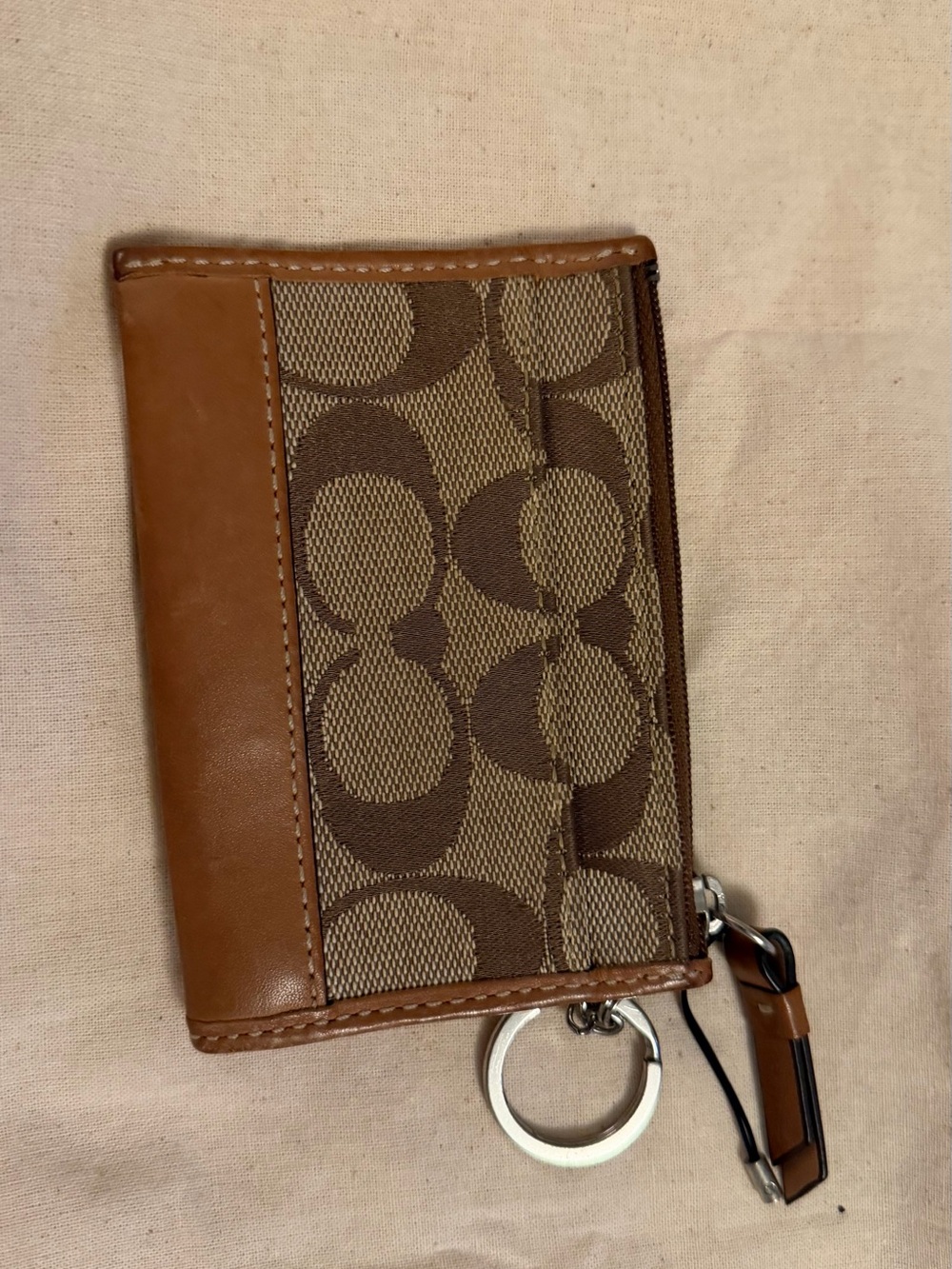 Coach Brown Signature Canvas and Leather Card Case with Key Ring